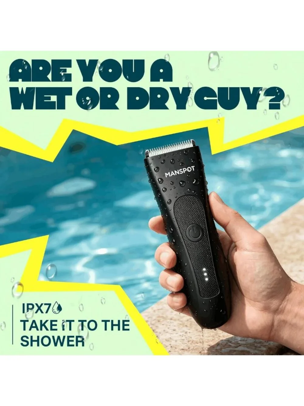 Waterproof Body Hair Trimmer for Men, Skin-Safe Blade, 90-Min Runtime, Grooming